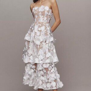Elliatt Selene Strapless 3D Floral Lace Tiered Maxi Dress